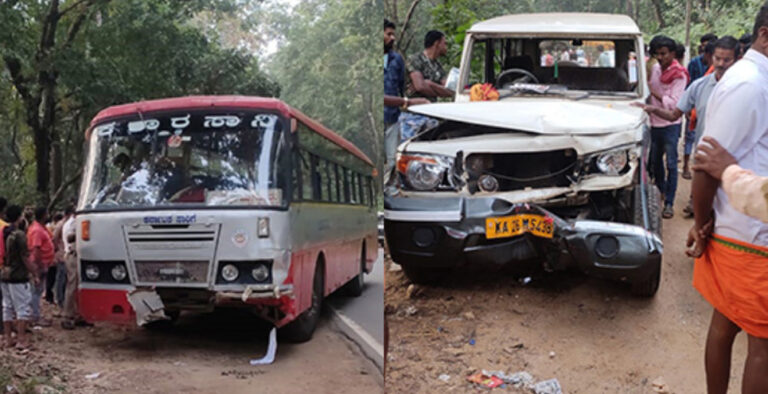 1 dead, 7 injured as bus rams into Bolero near Dharmasthala 1 dead, 7 injured as bus rams into Bolero near Dharmasthala