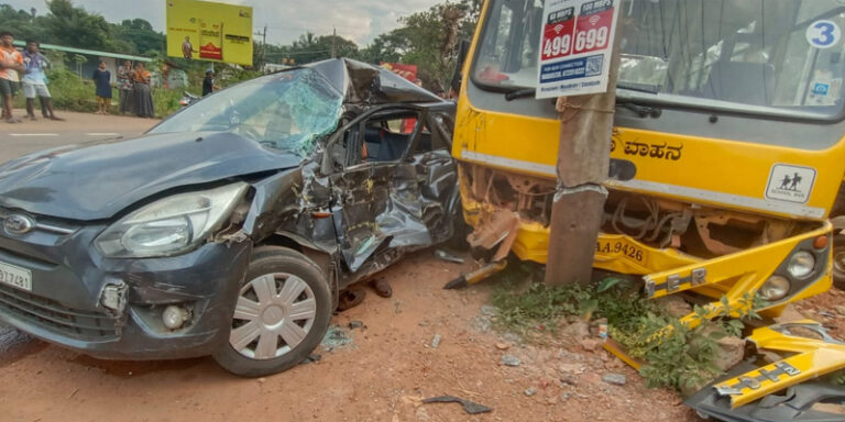 Moodbidri: 5 students among 8 injured in school bus-car collision