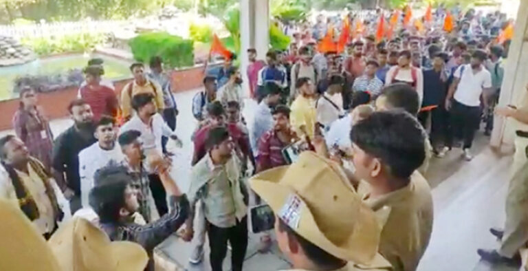 Cops thwart ABVP activists from barging into University Syndicate meet venue Cops thwart ABVP activists from barging into University Syndicate meet venue