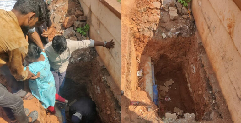 Elderly woman falls into trench near Ambedkar circle, injured Elderly woman falls into trench near Ambedkar circle, injured