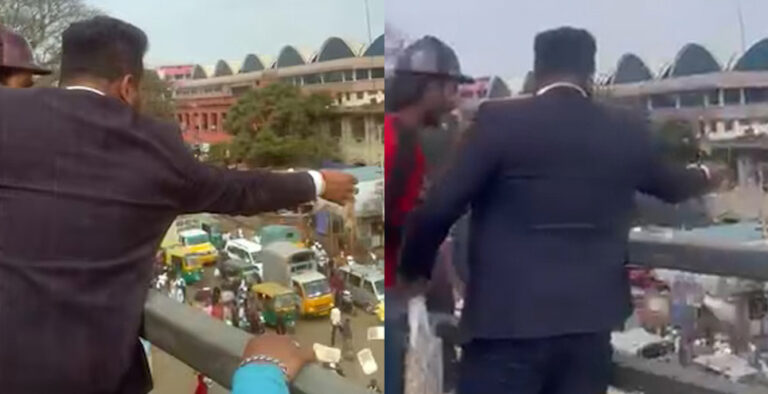 Man rains notes from Bengaluru flyover, people sweep in to collect, Watch