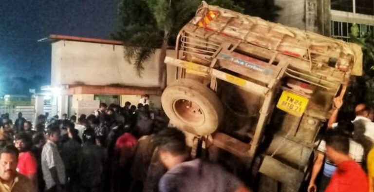 Tyre burst: Cement lorry overturns; driver rescued by locals Tyre burst: Cement lorry overturns; driver rescued by locals