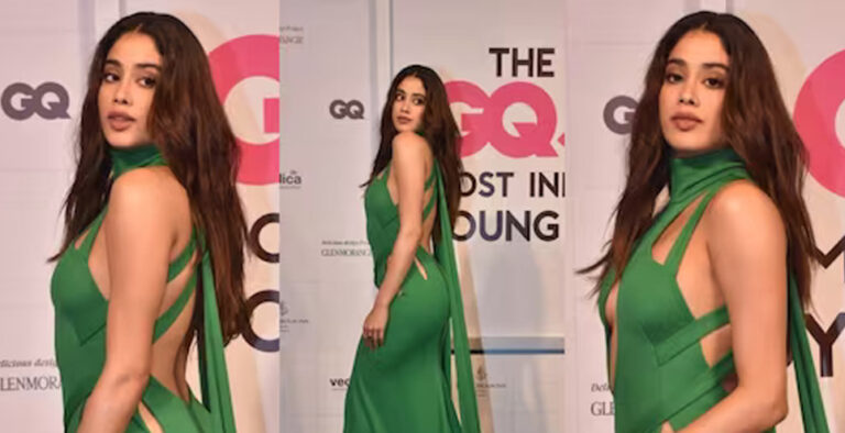 Janhvi Kapoor slays in green backless, thigh-high slit dress: Watch