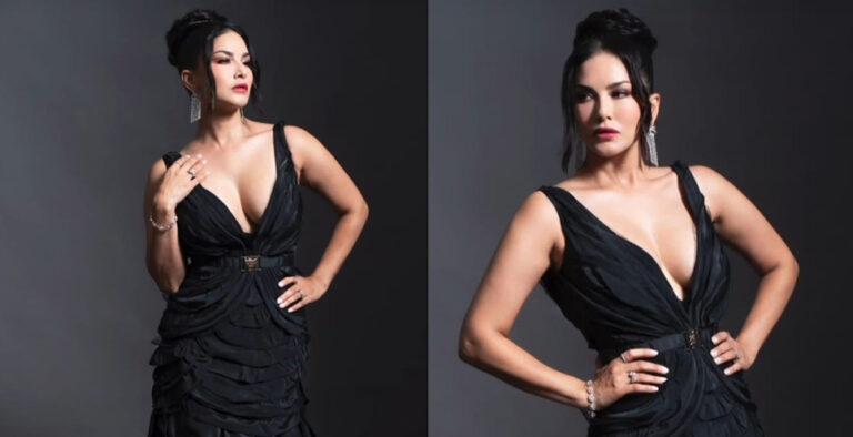 Sunny Leone dazzles in a sultry black plunge-neck gown in latest Insta Post