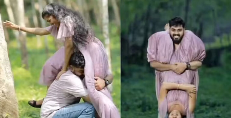 Pre-wedding shoot of couple striking ‘Undertaker’ pose has people in splits