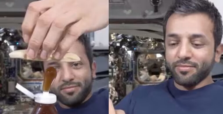 UAE astronaut shows how he uses honey to make sandwich in space