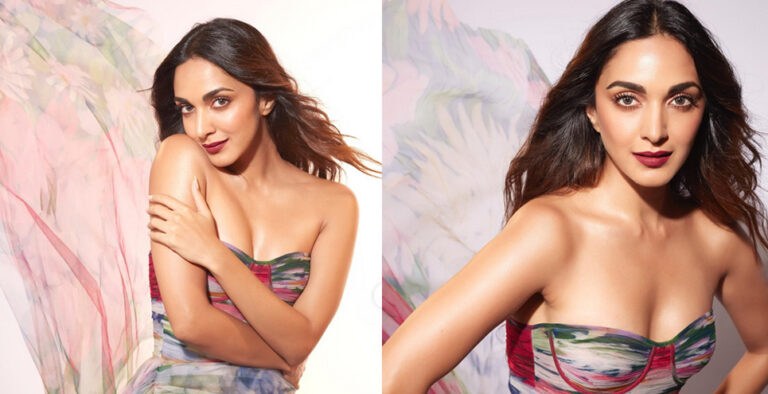 Kiara is the definition of ethereal elegance in wispy strapless floral gown